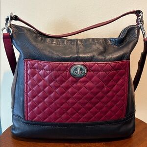 Coach Park color block quilted leather hobo  black burgundy/ gray suede side